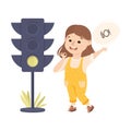Little Girl Pedestrian Learning Road Sign and Traffic Rule Vector Illustration Royalty Free Stock Photo