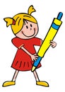 Little girl with pen, vector illustration Royalty Free Stock Photo