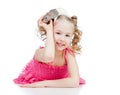 Little girl with pet rat on her head Royalty Free Stock Photo