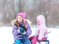 Little girl photographed her sister