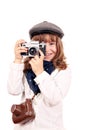 Little girl photographer with old camera Royalty Free Stock Photo