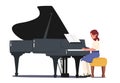 Little Girl Pianist Playing Musical Composition on Grand Piano for Symphonic Orchestra or Opera Performance on Stage Royalty Free Stock Photo