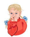 Little girl picking her nose. Blond hair. Colorful Royalty Free Stock Photo
