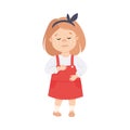 Little Girl in Pinafore Dress Standing and Crying Out Loud Feeling Sad Vector Illustration