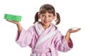 Little girl in pink bathrobe Royalty Free Stock Photo