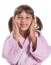 Little girl in pink bathrobe Royalty Free Stock Photo