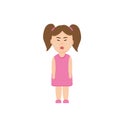 Little girl in a pink dress cries and screams, tears, a child, flat style