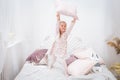 Little girl in a pink dress jumping Royalty Free Stock Photo