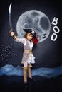 Little girl in pirate costume. Halloween Concept Royalty Free Stock Photo