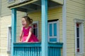 little girl in a play house