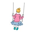 Little girl play on swings one line illustration Royalty Free Stock Photo