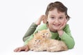 A little girl playing with baby cats Royalty Free Stock Photo