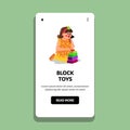 Little Girl Playing With Block Toys Game Vector Royalty Free Stock Photo