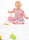 Little girl playing with building blocks