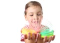 Little girl playing with colorful plastic spring