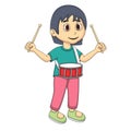 Little girl playing drum cartoon