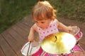 Little girl playing drums Royalty Free Stock Photo