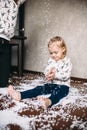 Little girl is playing with foam balls Royalty Free Stock Photo