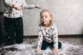 Little girl is playing with foam balls Royalty Free Stock Photo