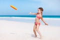 Little girl playing frisbee Royalty Free Stock Photo