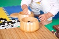 Little girl playing Go chess pieces Royalty Free Stock Photo