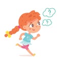 Little girl playing hide and seek, searching friends. Happy girl running at home vector illustration. Kid with bubbles Royalty Free Stock Photo