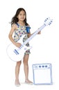 Little Girl Playing Papercraft Guitar Royalty Free Stock Photo