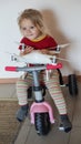 Little girl playing with quadrocopter Royalty Free Stock Photo