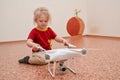 Little girl playing with quadrocopter Royalty Free Stock Photo