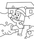 Little girl playing in snow coloring page Royalty Free Stock Photo