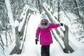 Little Girl Playing with Snow Outdoors in Winter Royalty Free Stock Photo