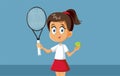 Little Girl Playing Tennis Vector Cartoon