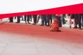 Little Girl Playing Under an Immense Flag Royalty Free Stock Photo