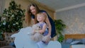 Little girl playing on wooden rocking horse Royalty Free Stock Photo