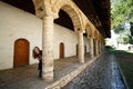 A little girl plays during her visit at the Dimotiko Musio Mendreses, in Ioannina