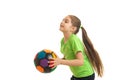 Little girl plays with a soccer ball Royalty Free Stock Photo