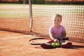 Little girl plays tennis Royalty Free Stock Photo