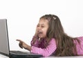 Little Girl pointing at monitor