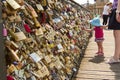 Little girl and pont des arts paris