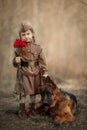 Little girl portrait in Soviet military uniform