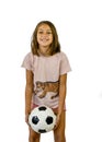 Little girl posing with a soccer ball Royalty Free Stock Photo