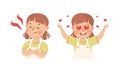 Little Girl with Pouted Face and Heart Demonstrating Facial Expression and Emotion Vector Set