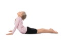 Little girl practicing yoga on white background Royalty Free Stock Photo