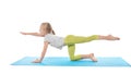 Little girl practicing yoga on white background Royalty Free Stock Photo