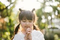 Little girl praying. kid prays. Gesture of faith.Hands folded in prayer concept for faith,spirituality and religion. Royalty Free Stock Photo