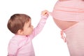 Little girl and pregnant look in Royalty Free Stock Photo