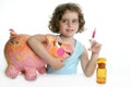 Little girl pretending be veterinary with a pig Royalty Free Stock Photo