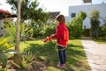 Little girl pretending to be a firefighter