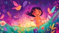 little girl princess in children's abstract violet world, made with Generative AI