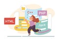 Little girl programming and coding. Computer science education for kids